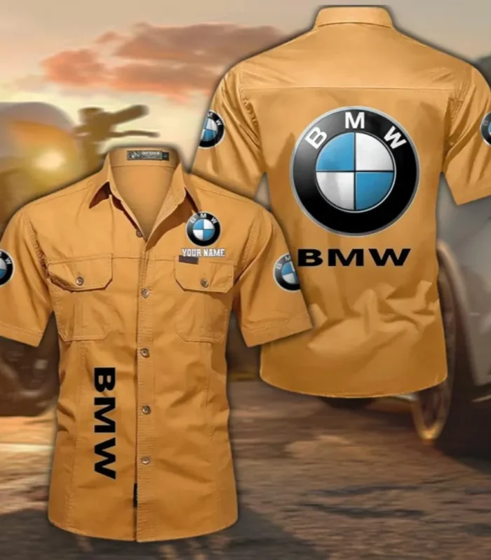 Compact Sedan Cotton Short Sleeved Shirt, Custom Name CAR392 - Turmeric