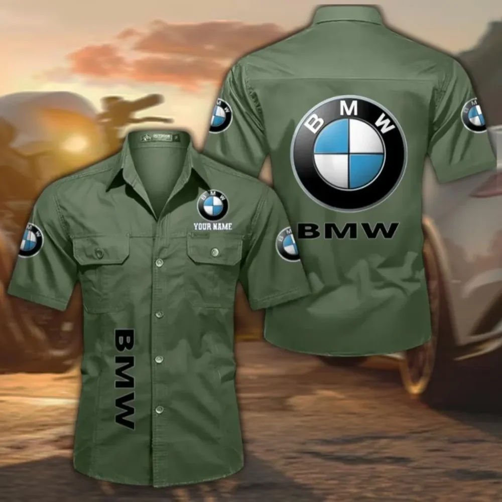 Full-Size Luxury Car Men's Cotton Short Sleeved Shirt, Custom Name CAR392 - Army Green