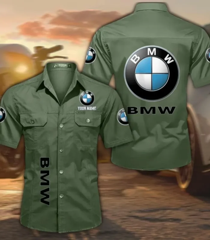 Full-Size Luxury Car Men's Cotton Short Sleeved Shirt, Custom Name CAR392 - Army Green
