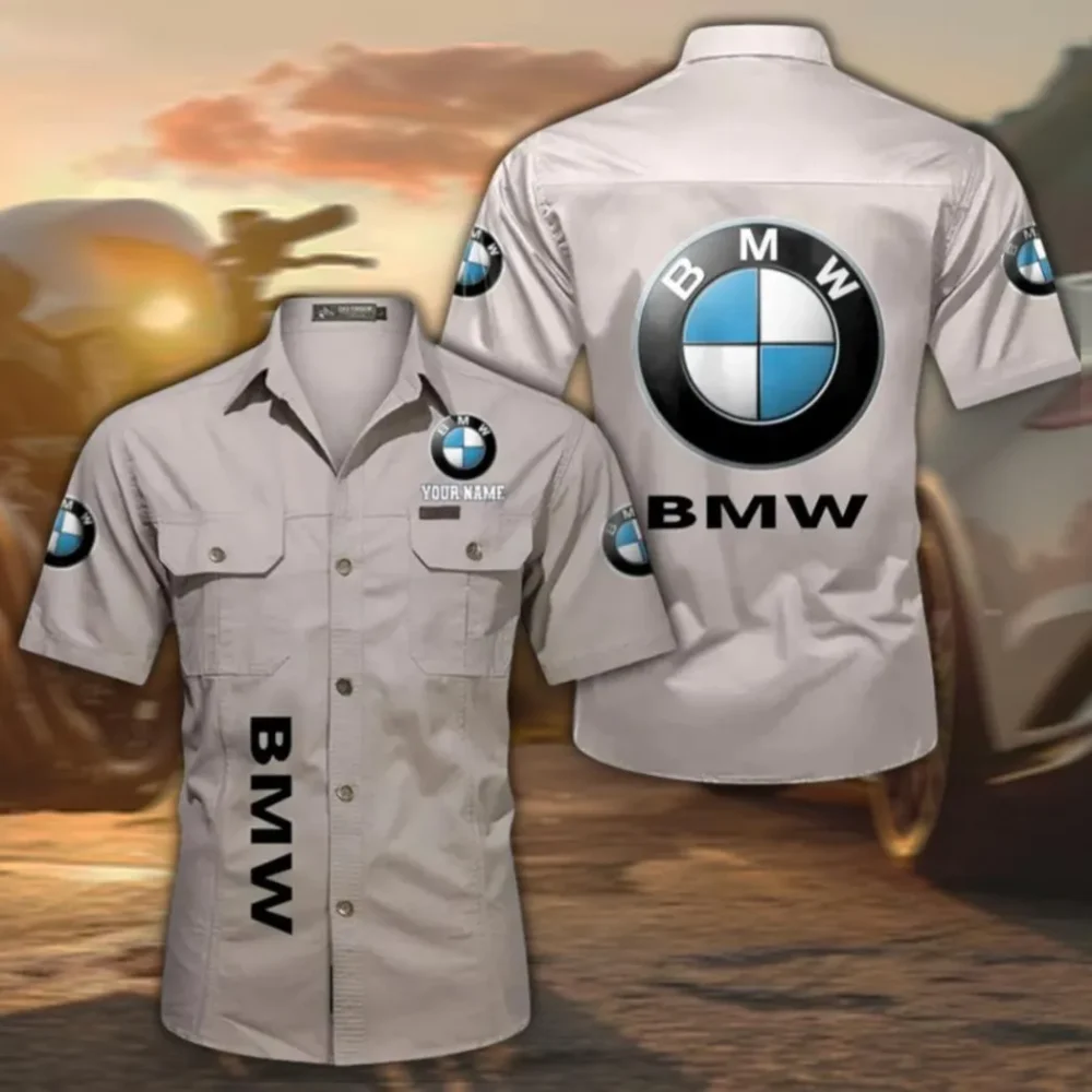 Mid-Size Luxury Car Classic Men's Short Sleeve Cotton Shirt, Custom Name CAR392 - Beige