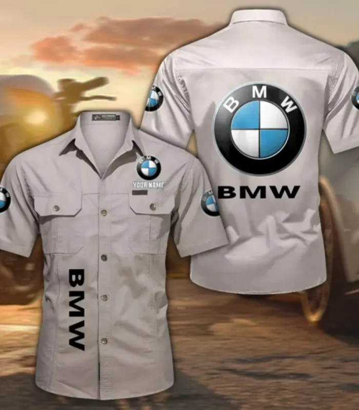 Mid-Size Luxury Car Classic Men's Short Sleeve Cotton Shirt, Custom Name CAR392 - Beige