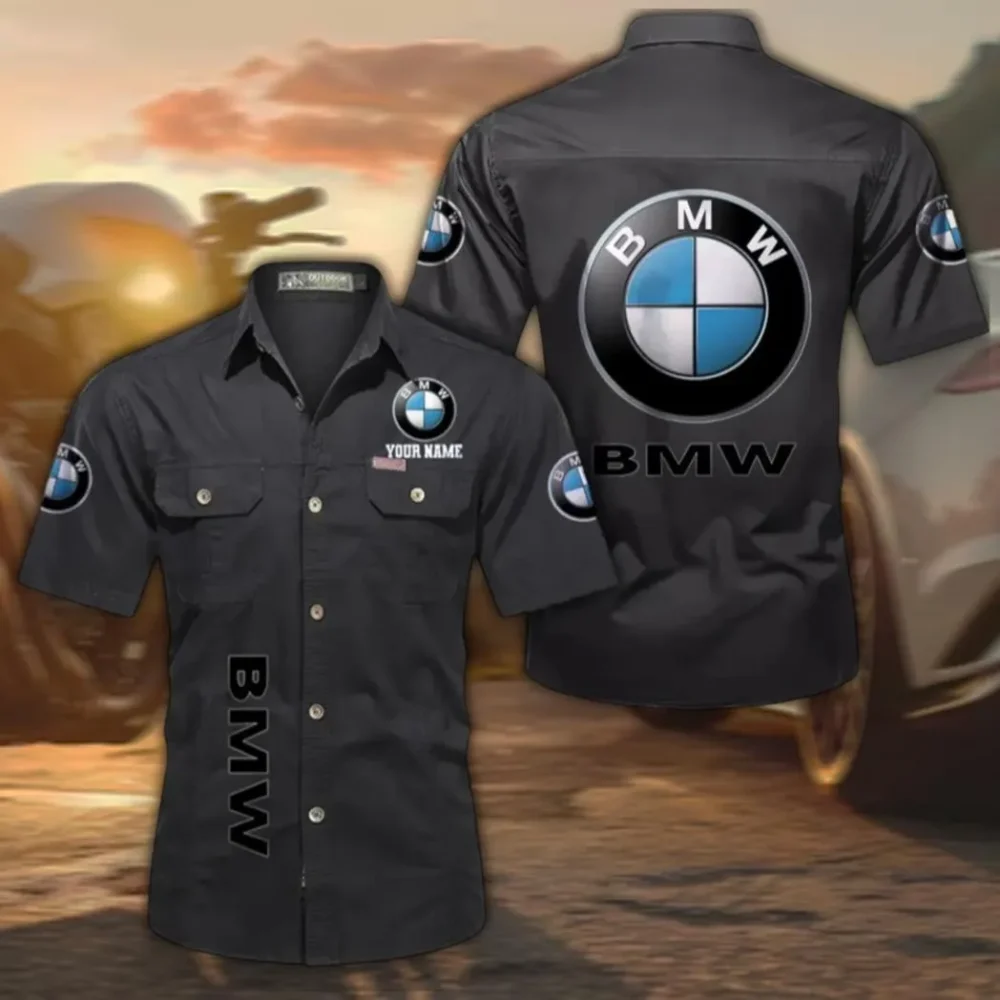 Small Executive Car Men's Casual Short Sleeved Shirt, Custom Name CAR392 - Black