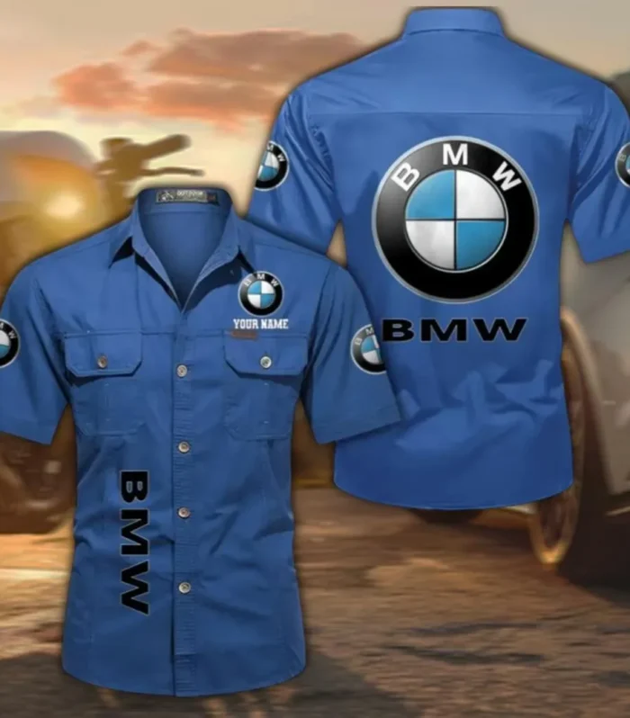 Mid-Size Luxury Car Lightweight Cotton Short Sleeve Shirt, Custom Name CAR392 - Cowboy Blue