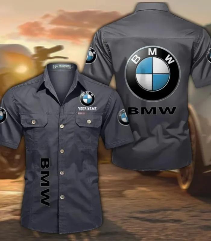 Prestige Car Cotton Casual Short Sleeve Shirt, Custom Name CAR392 - Gray