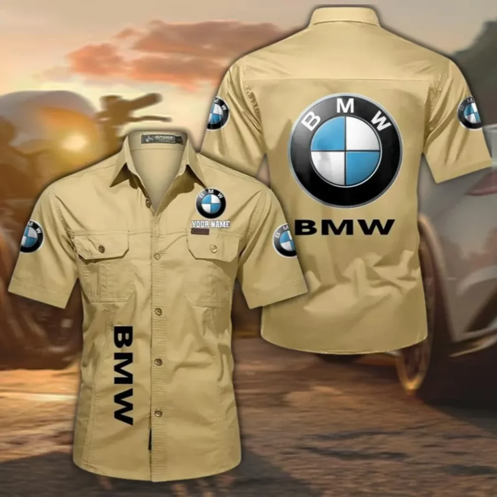 Flagship Sedan Men's Classic Short Sleeve Shirt, Custom Name CAR392 - Khaki