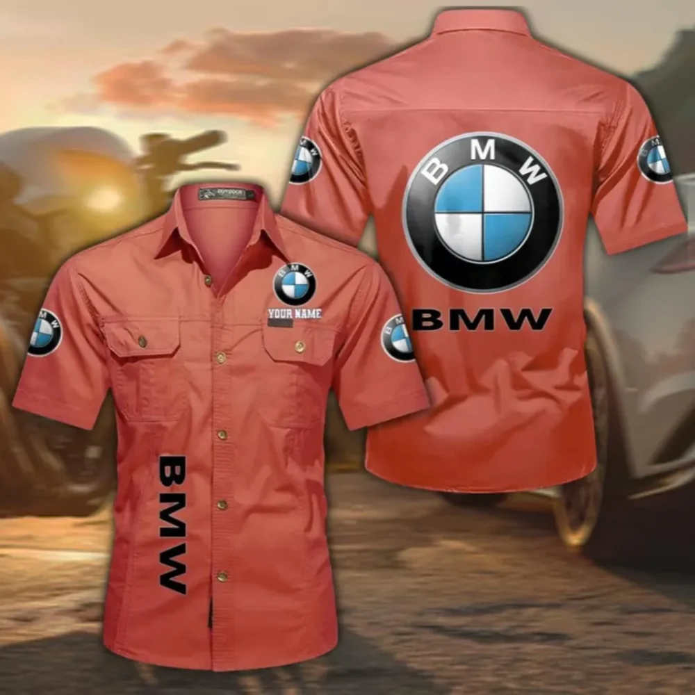 High-End Executive Car Lightweight Men's Cotton Short Sleeve Shirt, Custom Name CAR392 - Red
