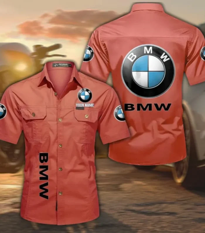 High-End Executive Car Lightweight Men's Cotton Short Sleeve Shirt, Custom Name CAR392 - Red