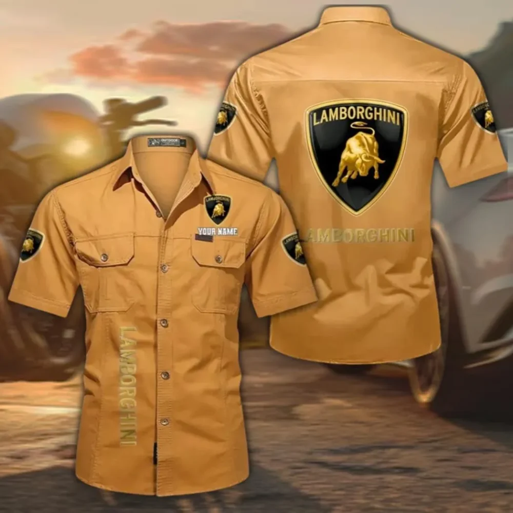 Luxury Performance Vehicle Men's Short Sleeved Cotton Shirt, Custom Name CAR392 - Turmeric