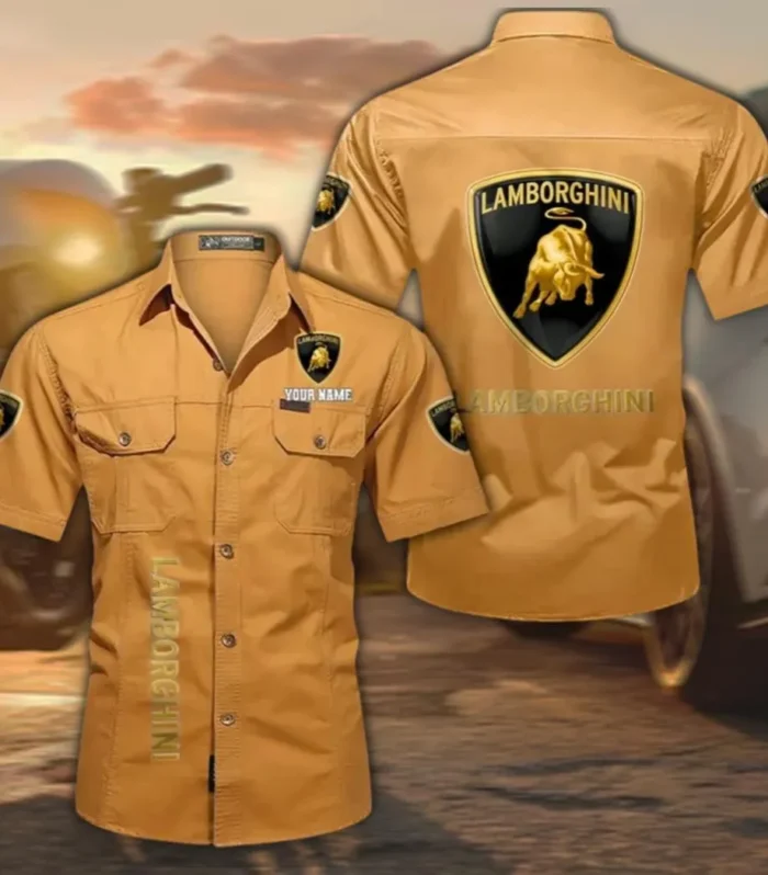 Luxury Performance Vehicle Men's Short Sleeved Cotton Shirt, Custom Name CAR392 - Turmeric