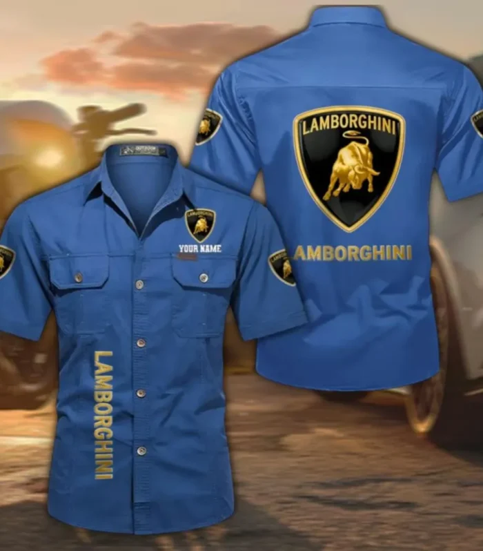 High-Performance Coupe Short Sleeve Cotton Shirt, Custom Name CAR392 - Cowboy Blue