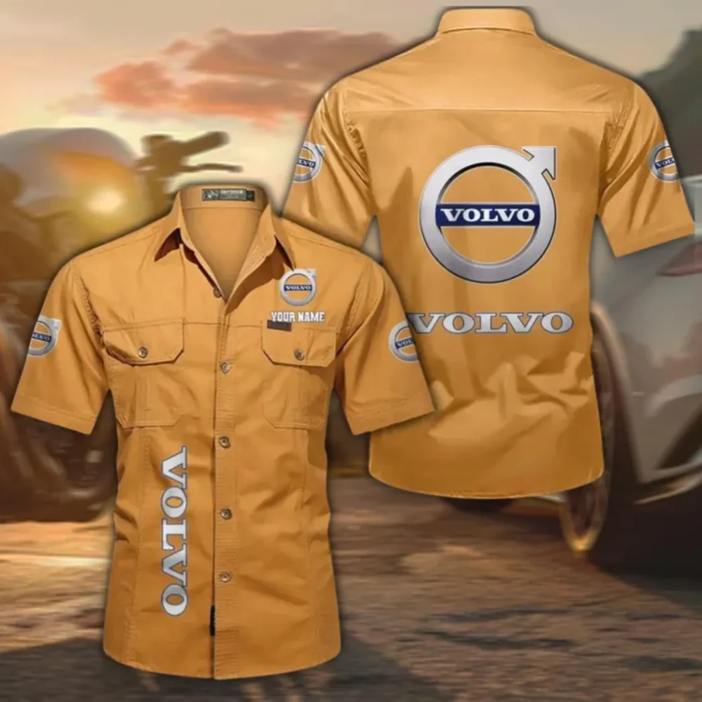 Global Automobile Company Cotton Short Sleeved Shirt, Custom Name CAR392 - Turmeric