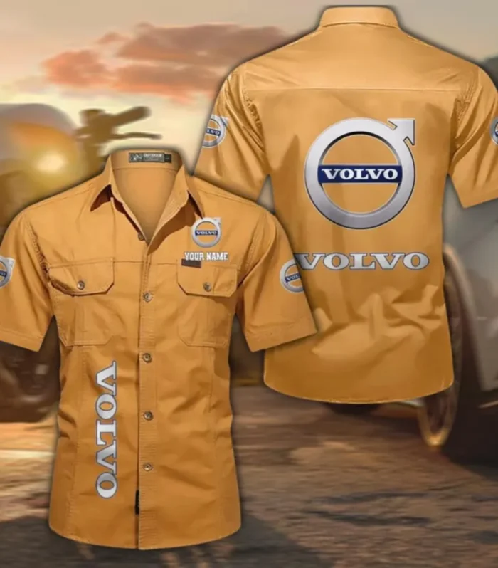 Global Automobile Company Cotton Short Sleeved Shirt, Custom Name CAR392 - Turmeric