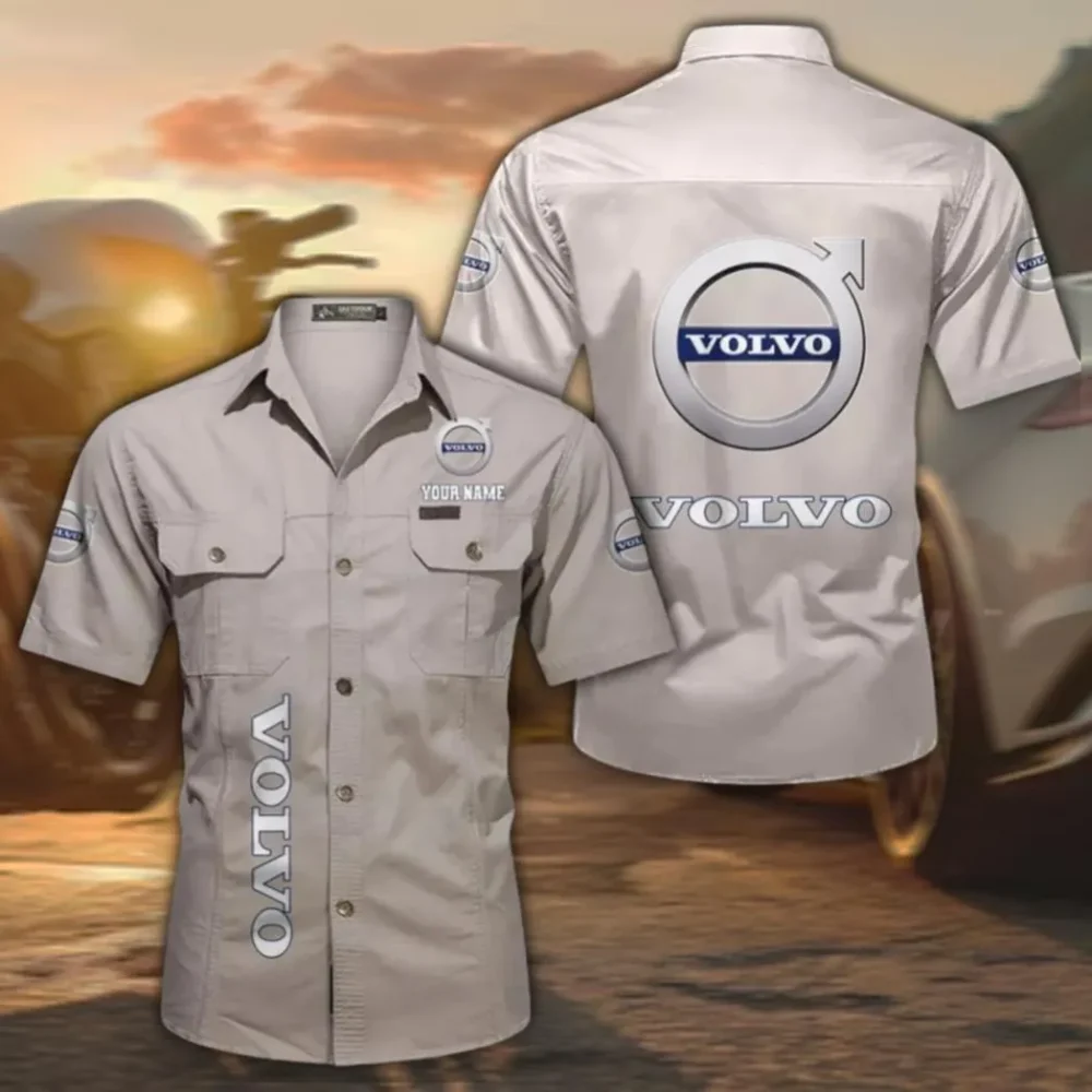 Premium European Ride Classic Men's Short Sleeve Cotton Shirt, Custom Name CAR392 - Beige