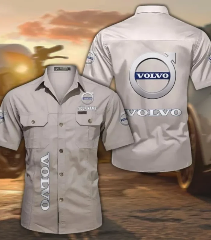 Premium European Ride Classic Men's Short Sleeve Cotton Shirt, Custom Name CAR392 - Beige