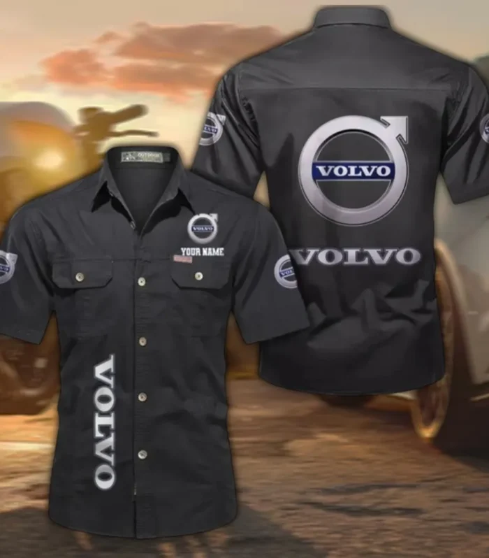 Swedish Automotive Brand Men's Casual Short Sleeved Shirt, Custom Name CAR392 - Black
