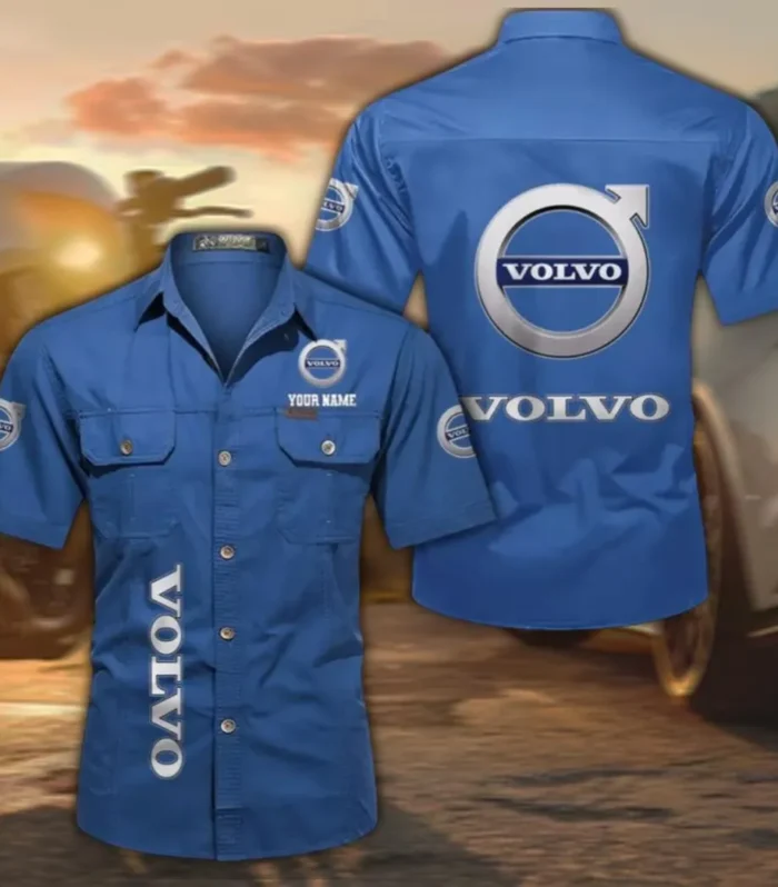 Swedish Car Brand Lightweight Cotton Short Sleeve Shirt, Custom Name CAR392 - Cowboy Blue