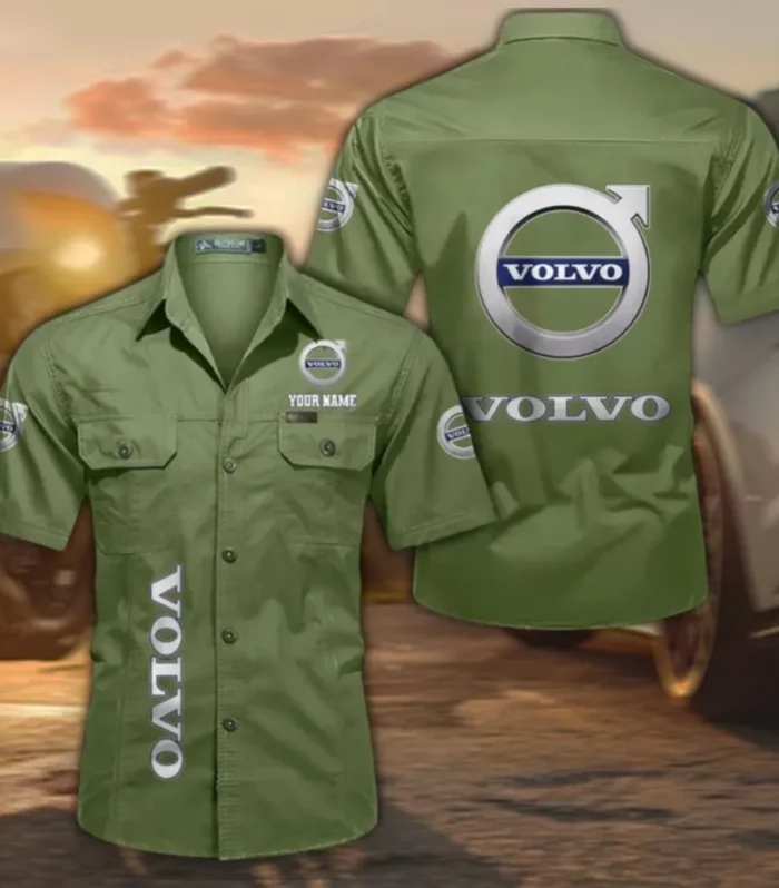 International Vehicle Manufacturer Breathable Men's Cotton Short Sleeved Shirt, Custom Name CAR392 - Fruit Green