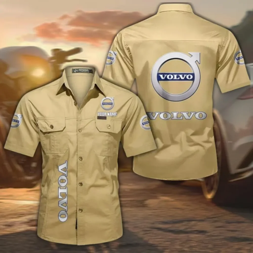 Premium European Ride Men's Classic Short Sleeve Shirt, Custom Name CAR392 - Khaki