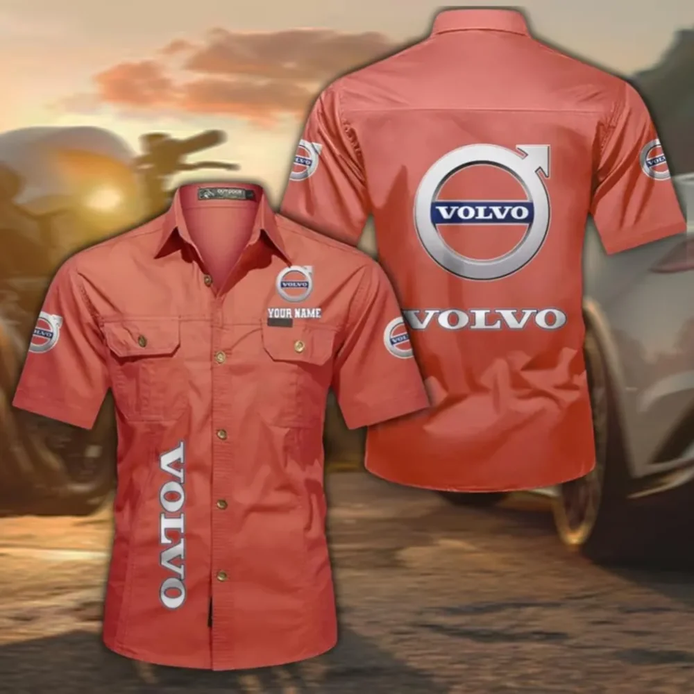 Premium European Ride Lightweight Men's Cotton Short Sleeve Shirt, Custom Name CAR392 - Red