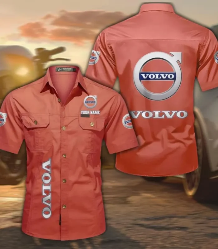 Premium European Ride Lightweight Men's Cotton Short Sleeve Shirt, Custom Name CAR392 - Red