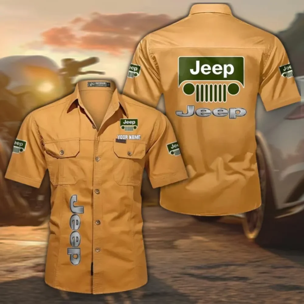 All-Terrain Utility Ride Men's Short Sleeved Cotton Shirt, Custom Name CAR392 - Turmeric