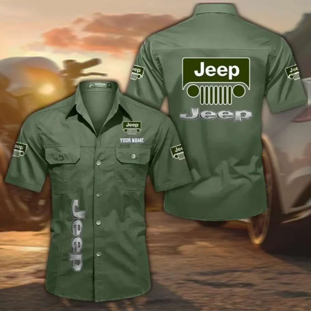 All-Terrain Utility Ride Men's Short Sleeve Cotton Shirt, Custom Name CAR392 - Army Green