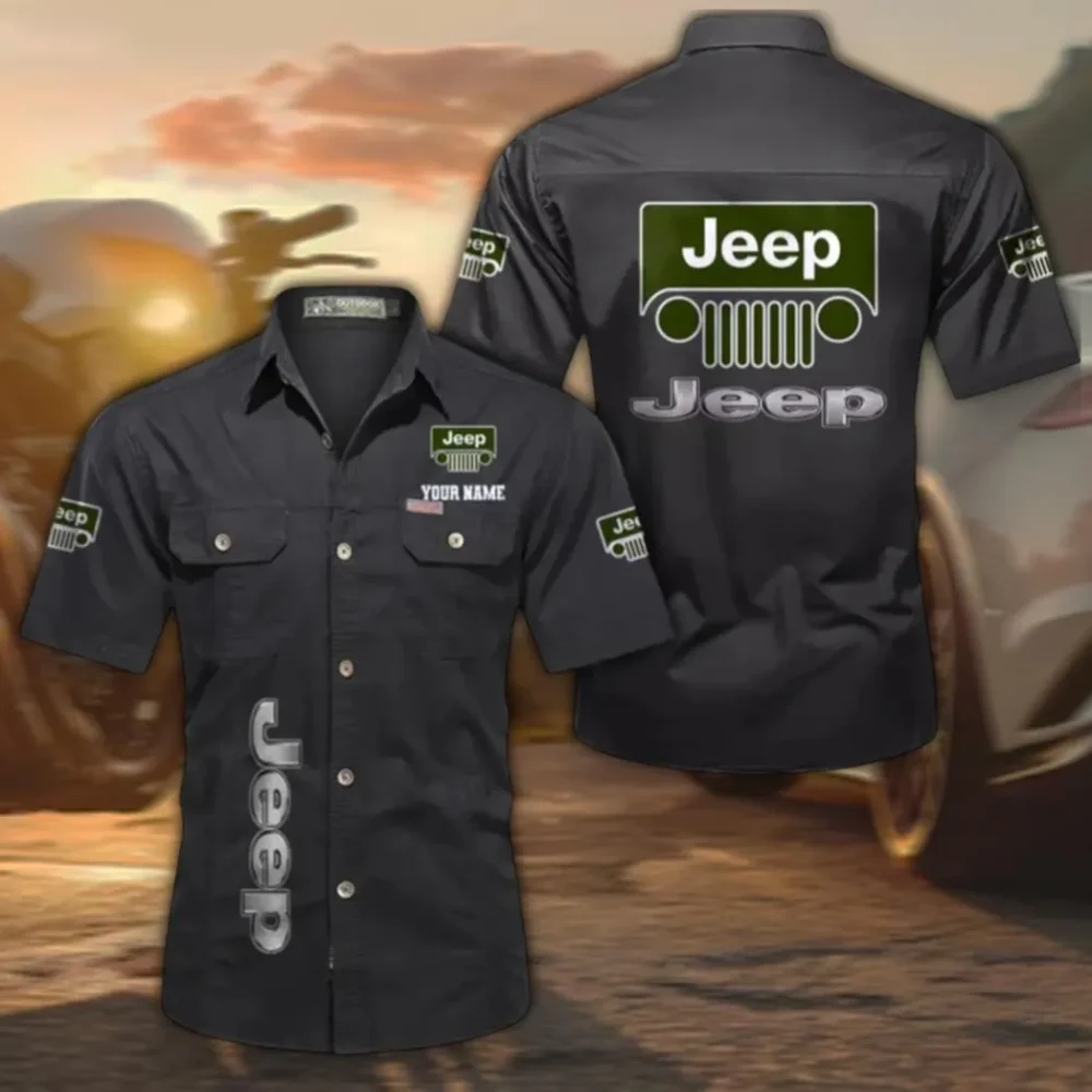 Adventure Utility Vehicle Men's Cotton Casual Short Sleeve Shirt, Custom Name CAR392 - Black