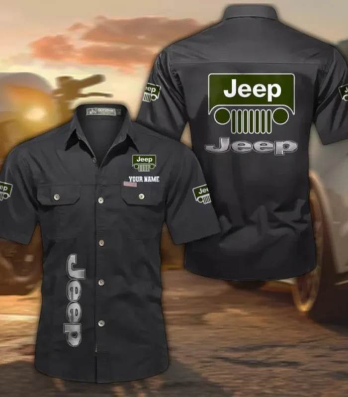 Adventure Utility Vehicle Men's Cotton Casual Short Sleeve Shirt, Custom Name CAR392 - Black