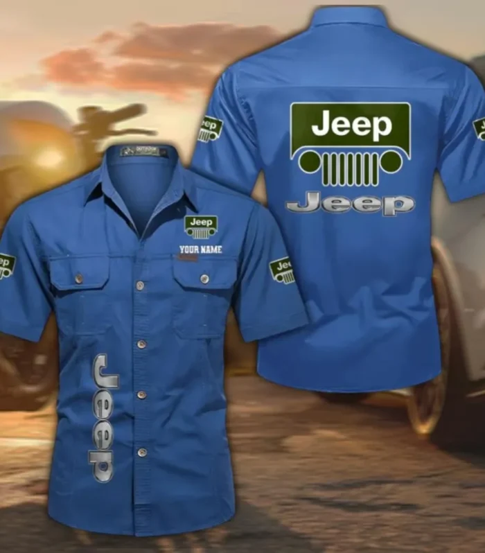 Rugged Terrain Auto Brand Short Sleeve Cotton Shirt, Custom Name CAR392 - Cowboy Blue