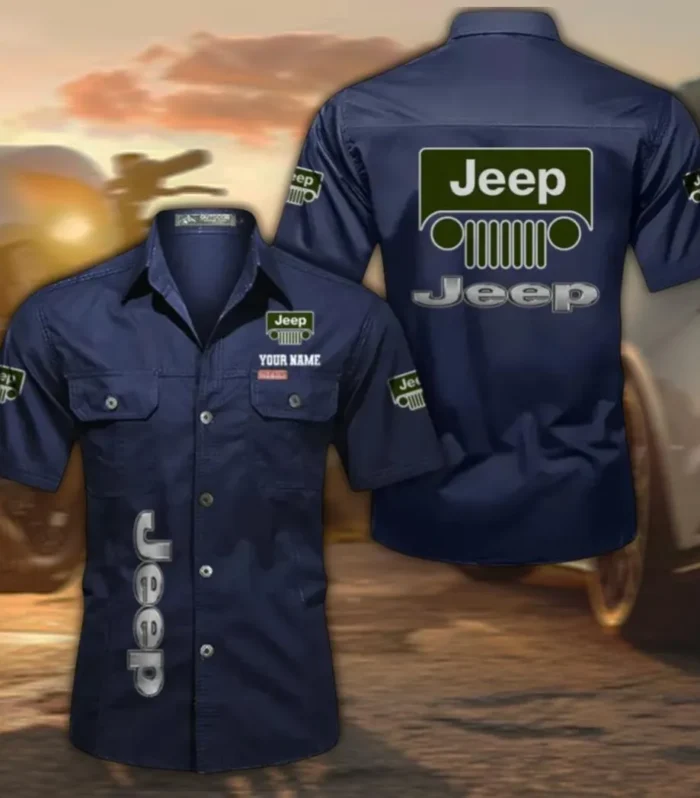 Utility 4x4 Manufacturer Lightweight Men's Short Sleeved Cotton Shirt, Custom Name CAR392 - Dark Blue