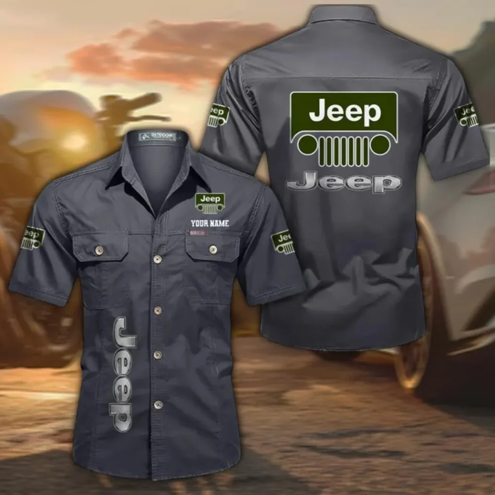 Off-Road SUV Brand Cotton Short Sleeve Shirt, Custom Name CAR392 - Gray