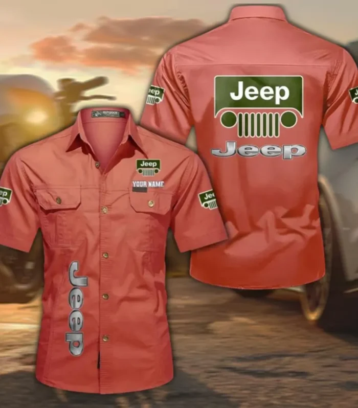 Adventure Utility Vehicle Casual Short Sleeve Shirt, Custom Name CAR392 - Red