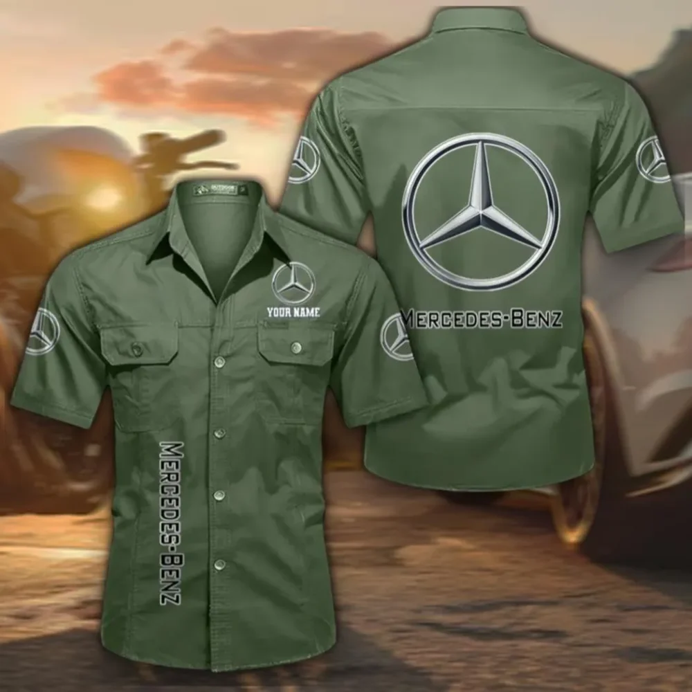 Premium Road Vehicle Men's Cotton Short Sleeved Shirt, Custom Name CAR392 - Army Green