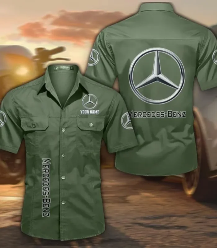 Premium Road Vehicle Men's Cotton Short Sleeved Shirt, Custom Name CAR392 - Army Green