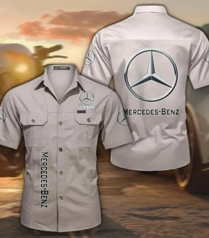 High-End Coupe Classic Men's Short Sleeve Cotton Shirt, Custom Name CAR392 - Beige
