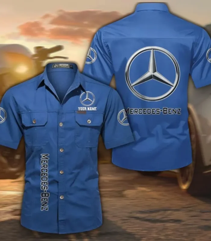 Executive Sedan Lightweight Cotton Short Sleeve Shirt, Custom Name CAR392 - Cowboy Blue