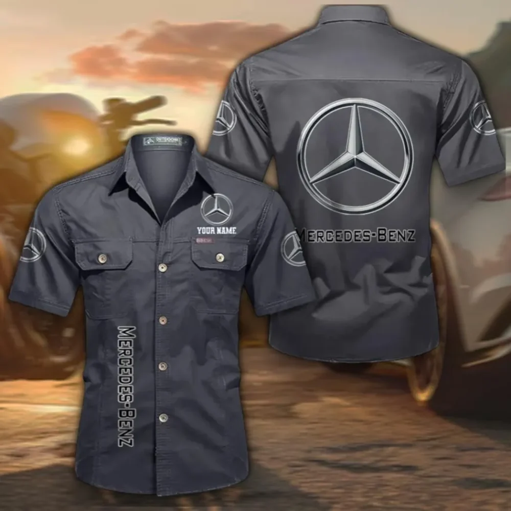 Luxury Car Cotton Casual Short Sleeve Shirt, Custom Name CAR392 - Gray