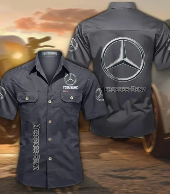 Luxury Car Cotton Casual Short Sleeve Shirt, Custom Name CAR392 - Gray