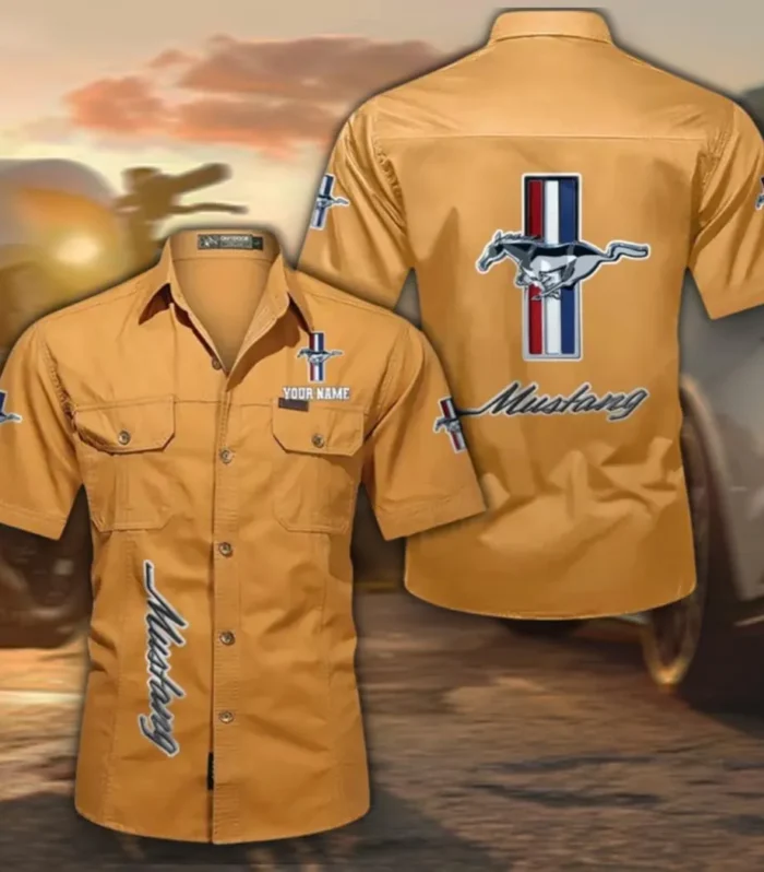 Classic American Car Men's Short Sleeved Cotton Shirt, Custom Name CAR392 - Turmeric