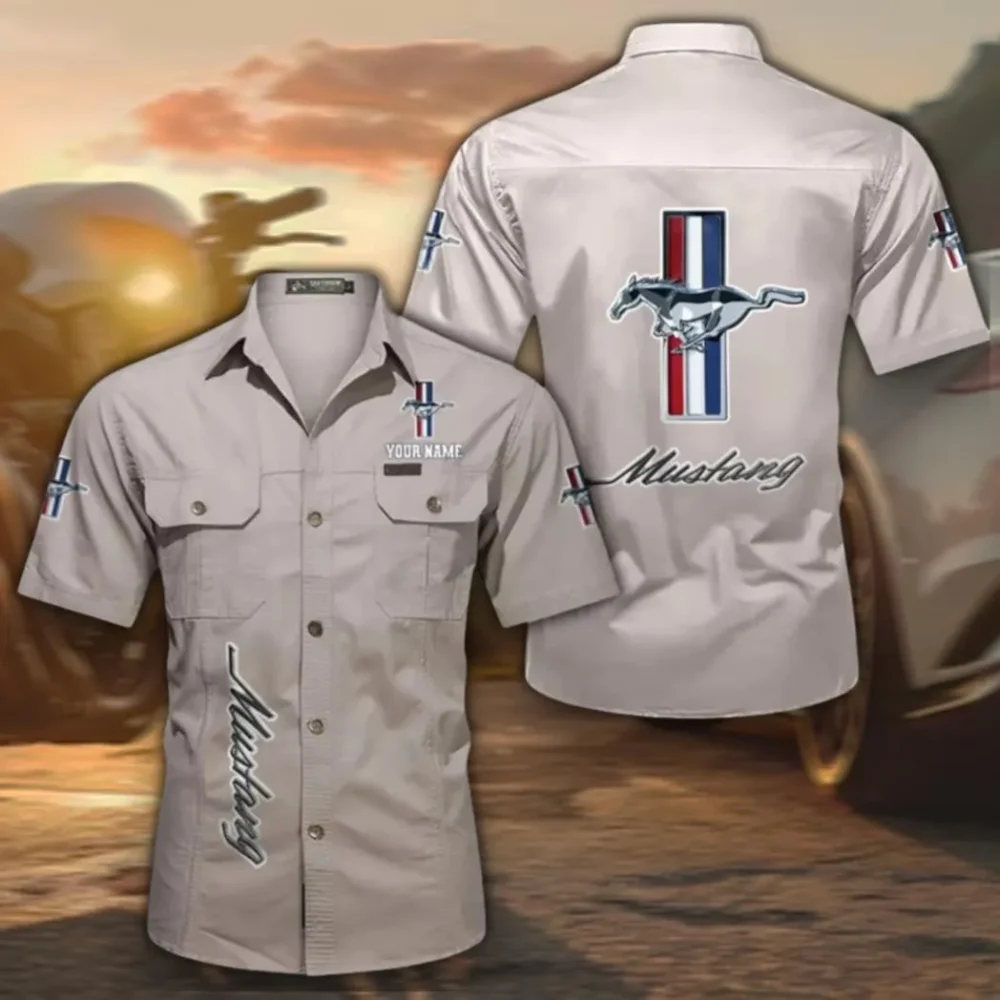 Muscle Car Classic Short Sleeve Shirt, Custom Name CAR392 - Beige