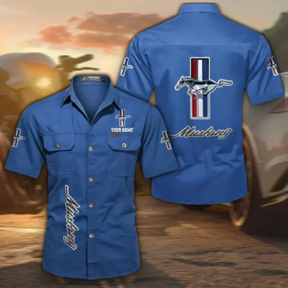 Performance Coupe Short Sleeve Cotton Shirt, Custom Name CAR392 - Cowboy Blue