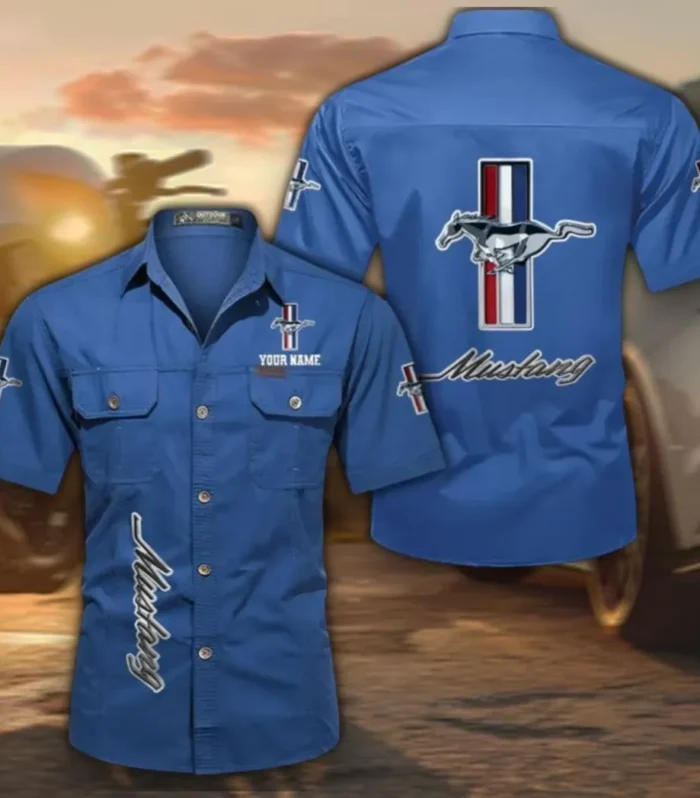 Performance Coupe Short Sleeve Cotton Shirt, Custom Name CAR392 - Cowboy Blue