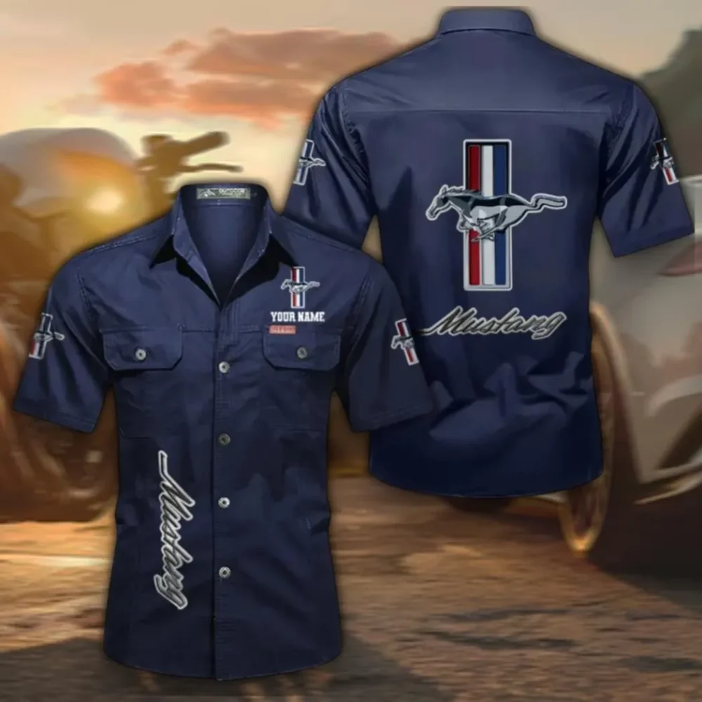 Touring Coupe Lightweight Men's Short Sleeved Cotton Shirt, Custom Name CAR392 - Dark Blue