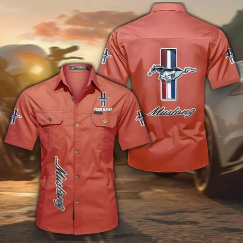 Sports Car Casual Short Sleeve Shirt, Custom Name CAR392 - Red