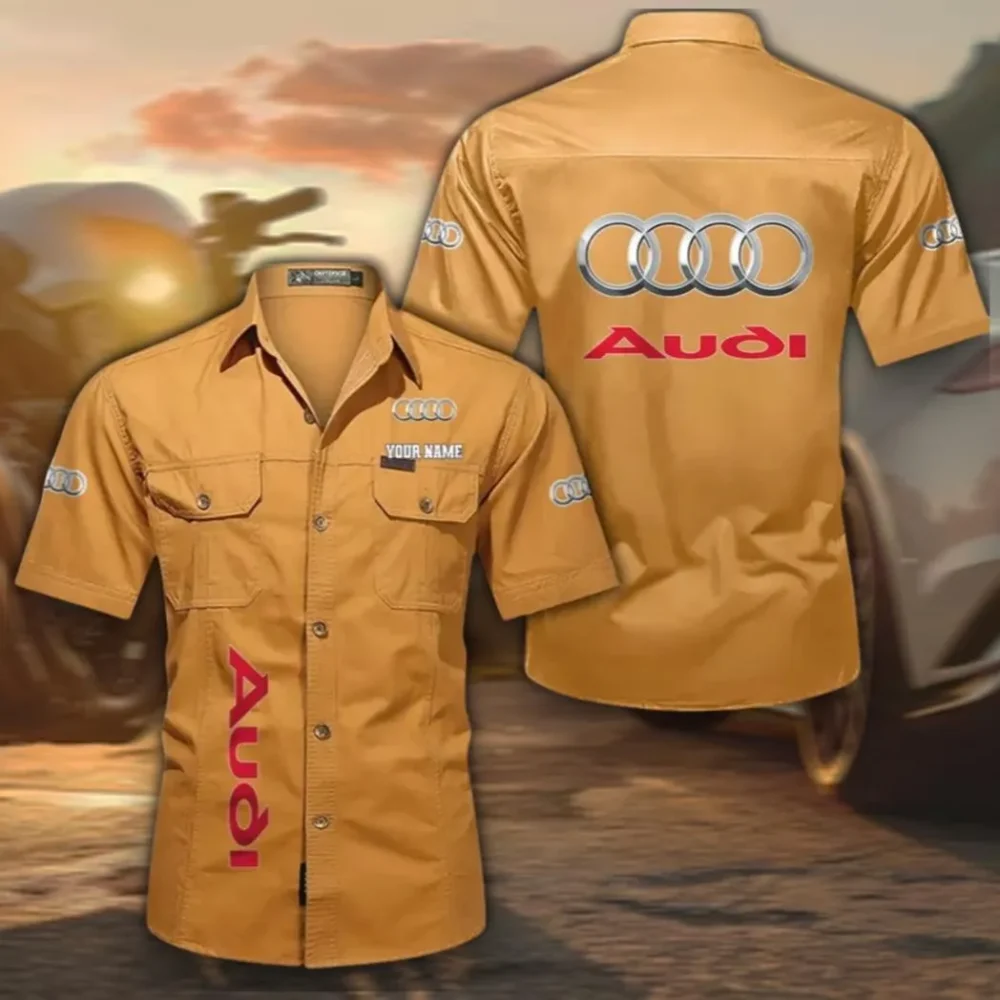 German Car Cotton Short Sleeved Shirt, Custom Name CAR392 - Turmeric