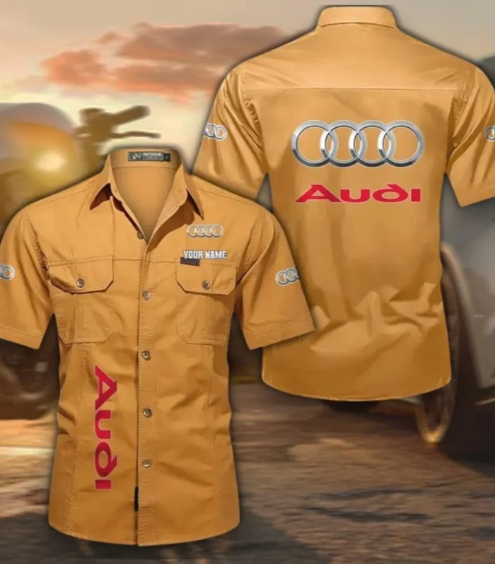German Car Cotton Short Sleeved Shirt, Custom Name CAR392 - Turmeric