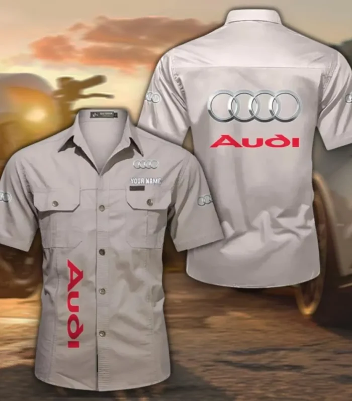Performance Vehicle Classic Men's Short Sleeve Cotton Shirt, Custom Name CAR392 - Beige