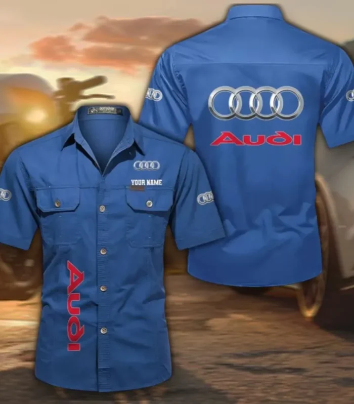 Performance Sedan Lightweight Cotton Short Sleeve Shirt, Custom Name CAR392 - Cowboy Blue