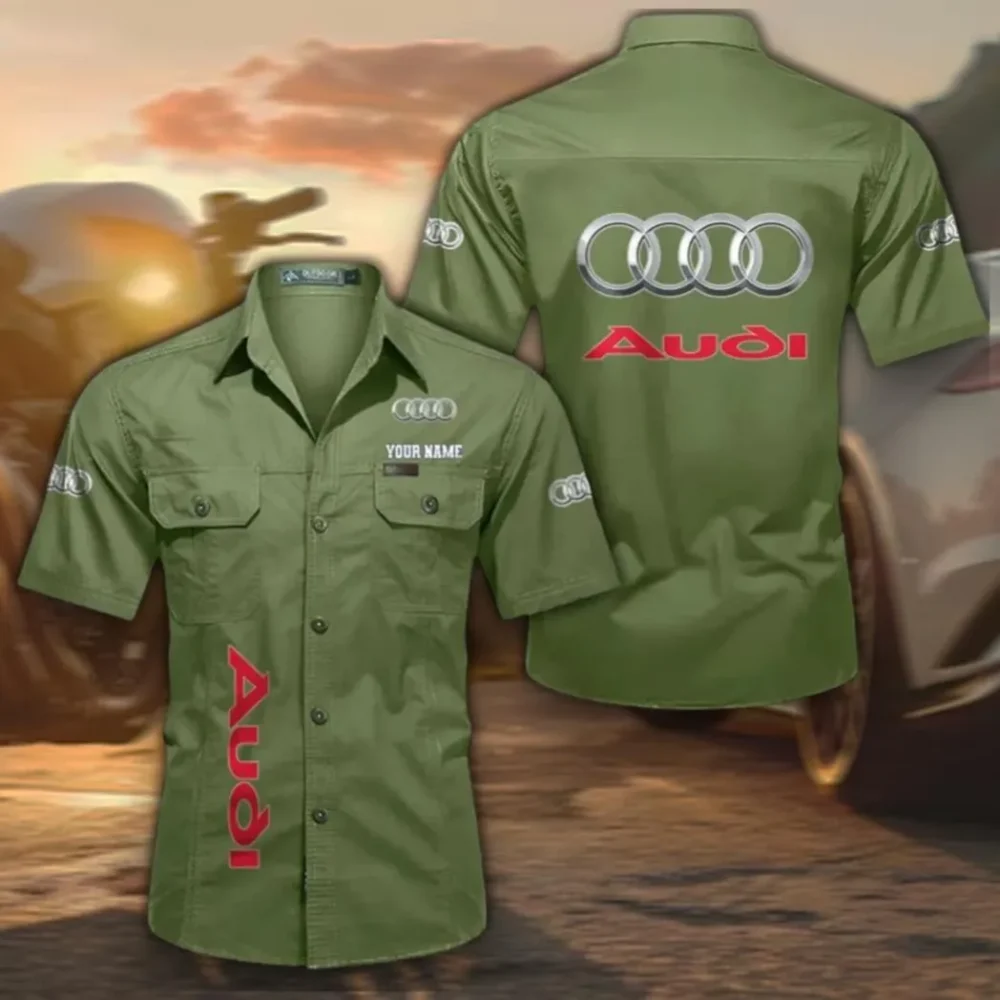 High-End Car Breathable Men's Cotton Short Sleeved Shirt, Custom Name CAR392 - Fruit Green