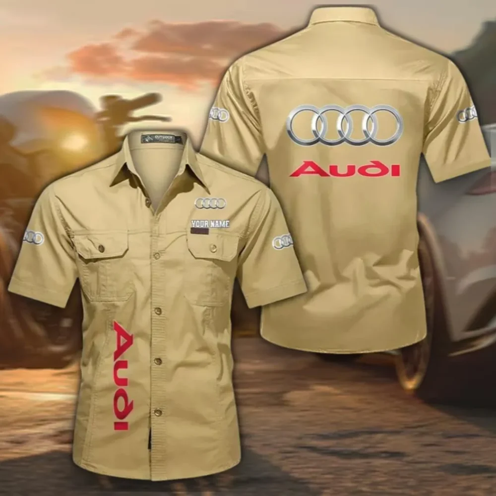 Prestige Car Men's Classic Short Sleeve Shirt, Custom Name CAR392 - Khaki